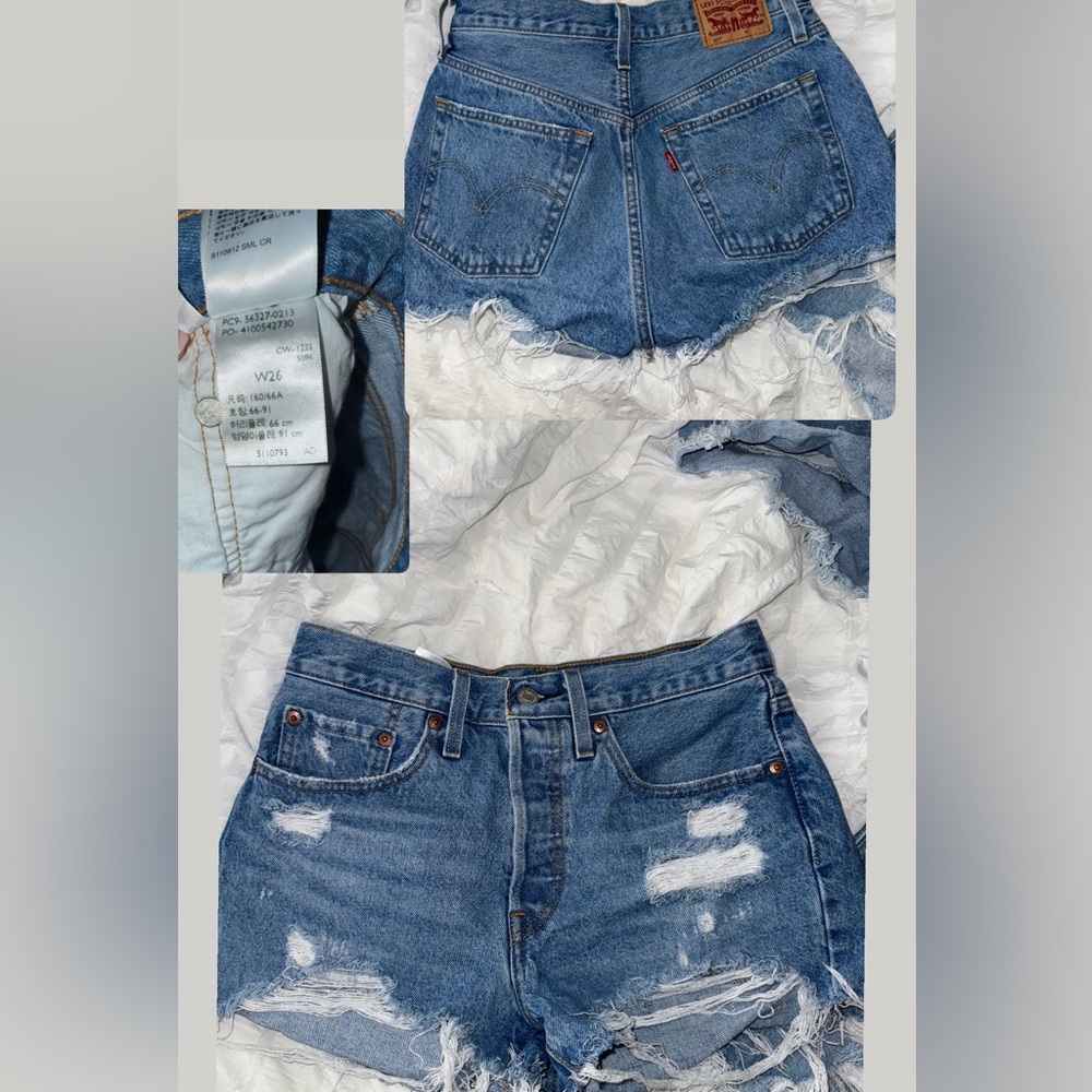 Levi's Blue Distressed Jean Shorts High-Waisted